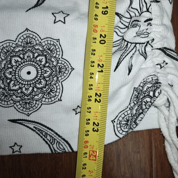 ON Fire Women L White Sun Moon Astrological Print Mesh Shirt Fitted Tunic Dress - Picture 7 of 9